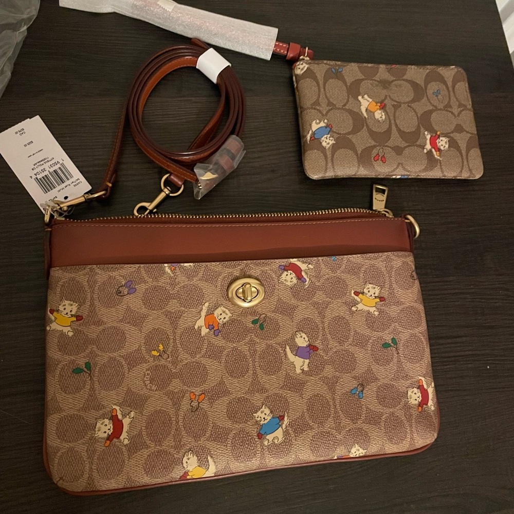 Coach Polly Crossbody and wristlet ( kittens print)